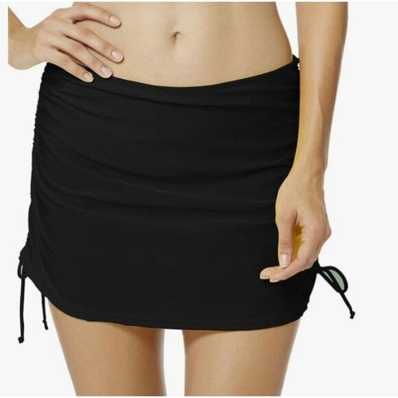 Ruched Swim Skirt Bottom Womens Small Black Built In Bottoms Side Ties Summer - Picture 1 of 9